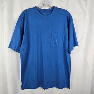 Island Republic Cotton Solid Blue Embroidered Pineapple Pocket T-Shirt Medium